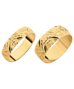 9ct Gold Diamond Cut Wedding Ring Box Set