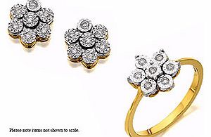 9ct Gold Diamond Daisy Cluster Ring, Pendant And