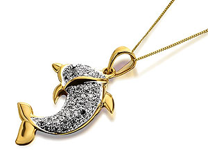 9ct Gold Diamond Dolphin Pendant And Chain -
