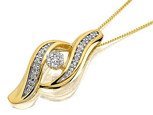 9ct Gold Diamond Double Swirl Pendant And Chain
