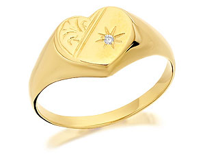 Diamond Engraved Heart Signet Ring -
