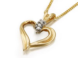 9ct Gold Diamond Heart Pendant And 17`