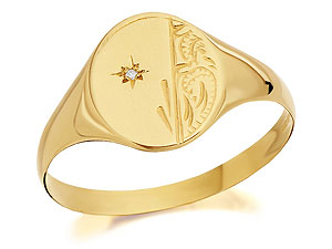 9ct Gold Diamond Oval Signet Ring - 183926