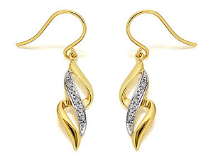9ct Gold Diamond Set Leaf Hook Wire Earrings
