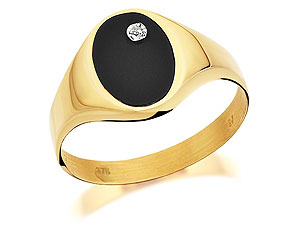 9ct Gold Diamond Set Onyx Signet Ring - 183706