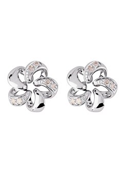 9ct Gold Diamond Set Open Flower Earrings