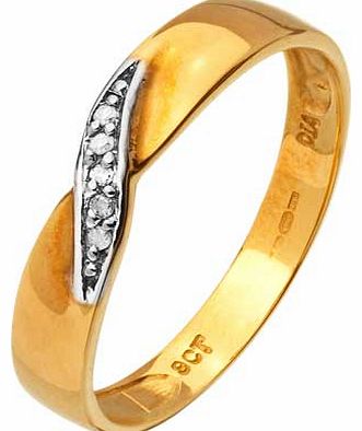 9ct Gold Diamond Set Twist Wedding Ring - Size L