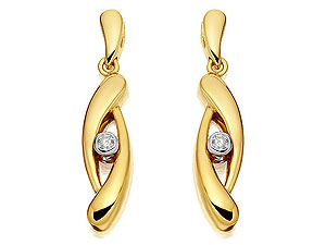 9ct Gold Diamond Swirl Drop Earrings 24mm drop