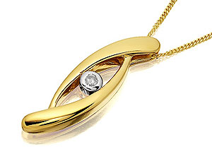 9ct Gold Diamond Swirl Pendant And 17`