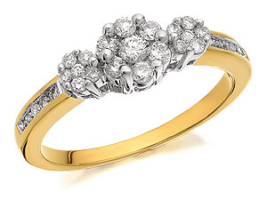 9ct Gold Diamond Trilogy Cluster Ring 0.5ct -