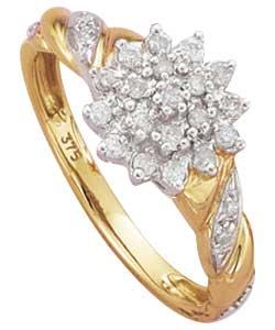 9ct Gold Diamond Twist Ring - Size Small (L)