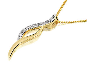 9ct Gold Diamond Wavy Pendant And Chain 4pts -