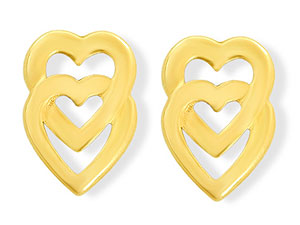 9ct Gold Double Heart Andralok Stud Earrings -