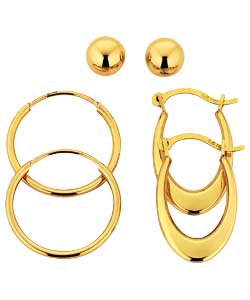 9ct Gold Earrings - Set of 3 Pairs