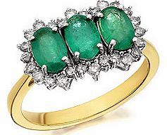 9ct Gold Emerald And Diamond Cluster Ring