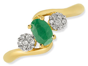 9ct gold Emerald and Diamond Crossover Ring 047504