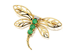 9ct gold Emerald and Diamond Dragonfly Brooch