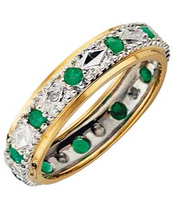 9ct Gold Emerald and Diamond Full Eternity Ring