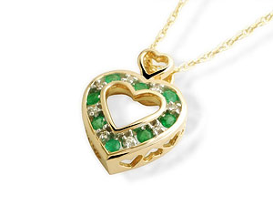 9ct gold Emerald and Diamond Heart Pendant 046293