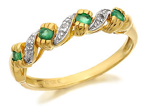 9ct Gold Emerald And Diamond Ribbon Twist Half