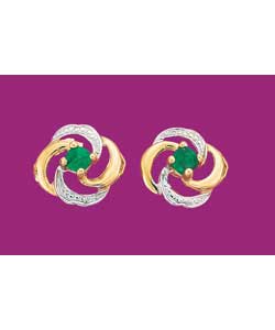 Emerald and Diamond Swirl Stud Earrings