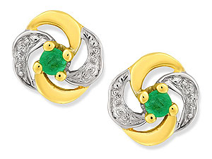 9ct Gold Emerald Swirl Earrings 10mm - 070912