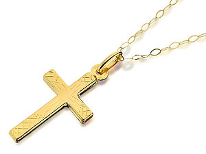 9ct Gold Engraved Cross And Chain - 186866