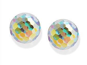 9ct Gold Facetted Crystal Ball Earrings - 070260