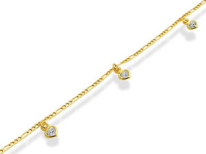 9ct gold Figaro Anklet Chain with Cubic Zirconia