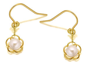 9ct Gold Freshwater Pearl Flower Hook Wire Drop