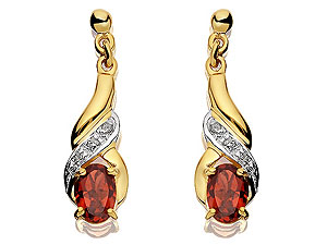9ct gold Garnet and Diamond Swirl Drop Earrings