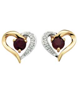 9ct Gold Garnet and Pave Set Diamond Heart