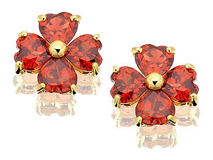 9ct Gold Garnet Heart Petal Earrings 10mm -
