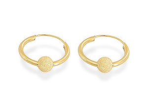 9ct Gold Glitter Ball Hoop Earrings 15mm - 072219