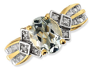 9ct gold Green Amethyst and Diamond Ring 048429-L