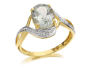 9ct gold Green Amethyst and Diamond Ring 180320-J