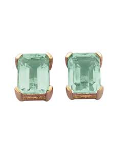 9ct gold Green Amethyst Emerald Cut Stud Earrings