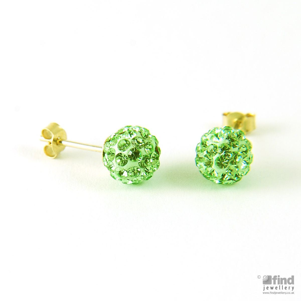 9ct Gold Green Crystal Ball Stud Earrings