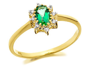 9ct Gold Green Topaz And Diamond Cluster Ring -