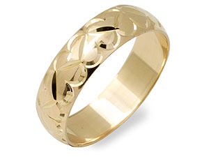 9ct gold Heart Banded Brides Wedding Ring 184394-L