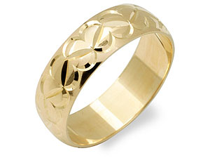9ct Gold Heart Banded Grooms Wedding Ring 6mm -