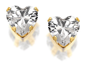 9ct Gold Heart Cubic Zirconia Solitaire Earrings