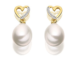 9ct gold Heart Freshwater Pearl and Diamond Drop