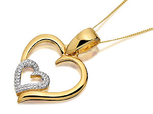 9ct Gold Heart Within A Heart Pendant and Chain
