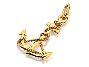 9ct Gold Hollow Anchor And Rope Charm 20mm -