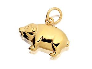 9ct Gold Hollow Pig Charm 15mm - 073313
