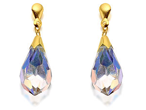 9ct Gold Large Crystal Briolette Drop Earrings