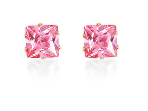 9ct gold Large Pink Cubic Zirconia Earrings 072779