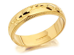 9ct Gold Leaf Pattern Brides Wedding Ring 4mm -