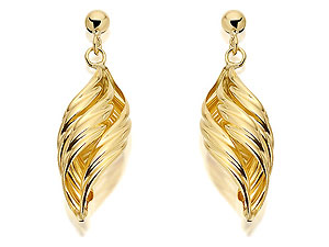 9ct Gold Leaf Twist Drop Earrings 30mm drop -